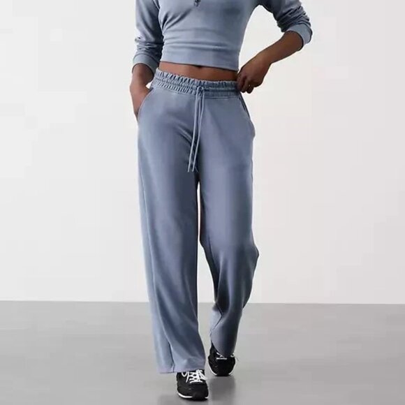 Athleta Seasoft Mid Rise Straight Pant-  Drawstring Waist - Shadow Blue- XS Tall - Picture 1 of 8